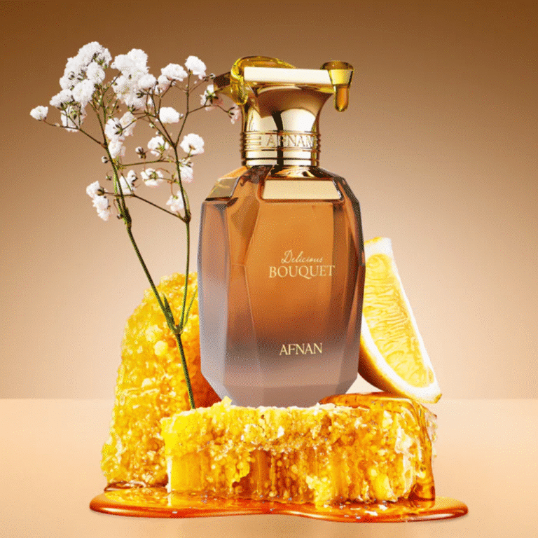 AFNAN Delicious Bouquet 80ml – floral gourmand perfume with lemon, panna cotta, caramel, and vanilla