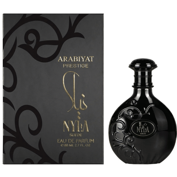 Arabiyat Prestige Nyla Suede Eau de Parfum 80ML unisex fragrance bottle showcasing luxury design