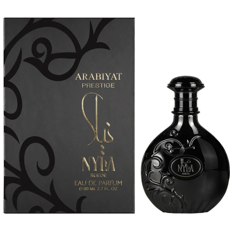Arabiyat Prestige Nyla Suede Eau de Parfum 80ML unisex fragrance bottle showcasing luxury design