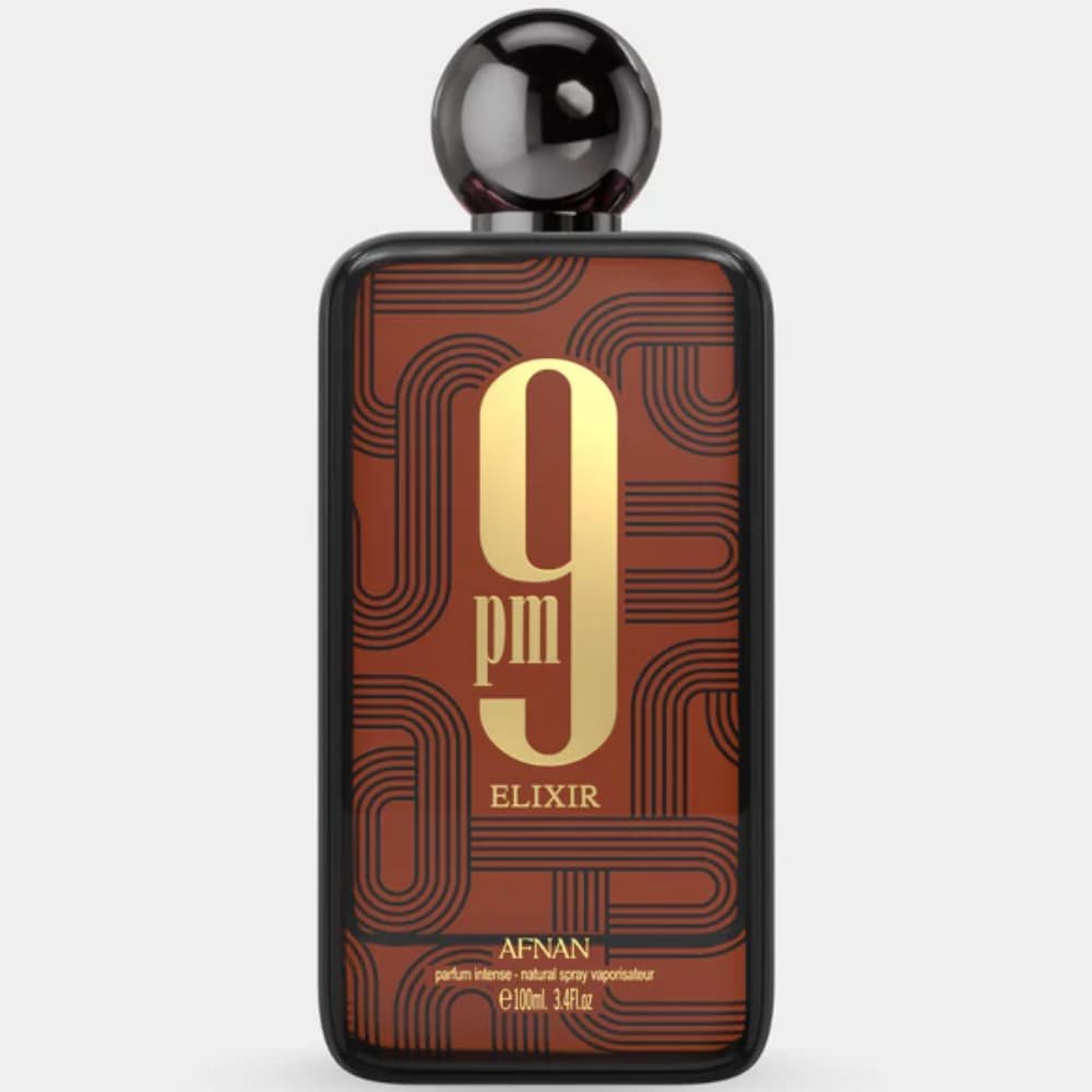 Afnan 9 PM Elixir 100 ml extrait de parfum bottle – spicy leather unisex scent