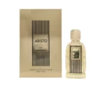 Arabiyat Prestige Aristo perfume with minimal ginger blossoms and mandarin strictly behind the bottle.