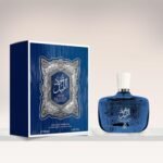 Arabiyat Prestige Oud Al Layl Midnight perfume with minimal grapefruit slices and cedarwood placed strictly behind the bottle.