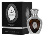 Lattafa Safeer perfume with minimal lemon and bergamot artistically arranged exclusively on the left and right sides of the bottle.