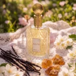 Luxury creamy floral fragrance Khadlaj Muse 100ml on a plain white backdrop with no podium.