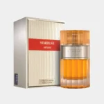 Afnan Stardust perfume with minimal mandarin slices and cinnamon sticks artistically arranged exclusively on the left and right sides of the bottle.