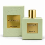 Rayhaan Equinox perfume with minimal grapefruit slices and orange blossoms artistically arranged exclusively on the left and right sides of the bottle.